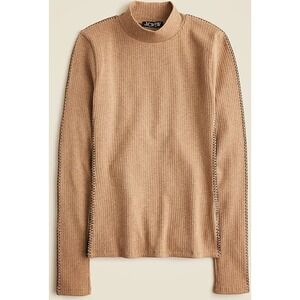 J. Crew Women's Mock Neck Top Ribbed Long Sleeve Brown Small‎ Sleeve Detail NWT